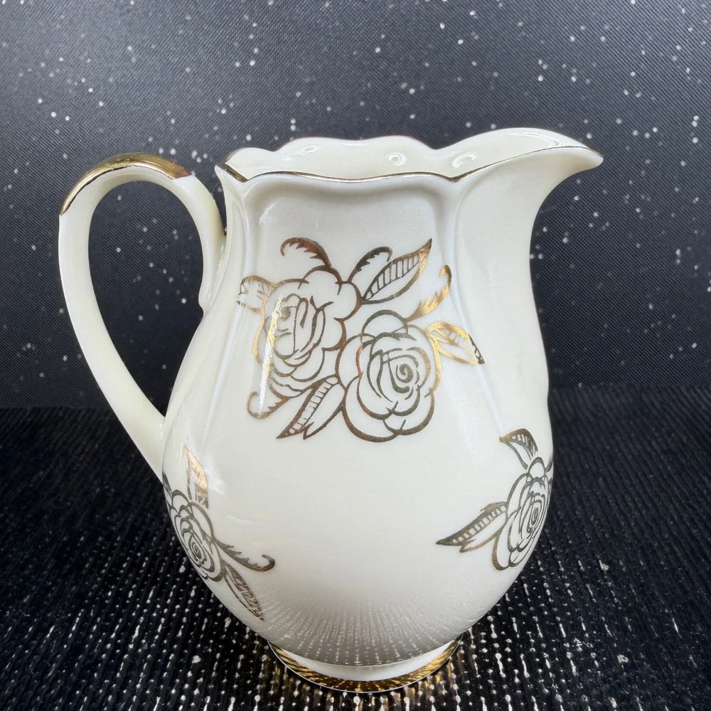 Bavaria Porcelain Sugar Bowl and Creamer Set Gold Rose Gilded Cream Vintage